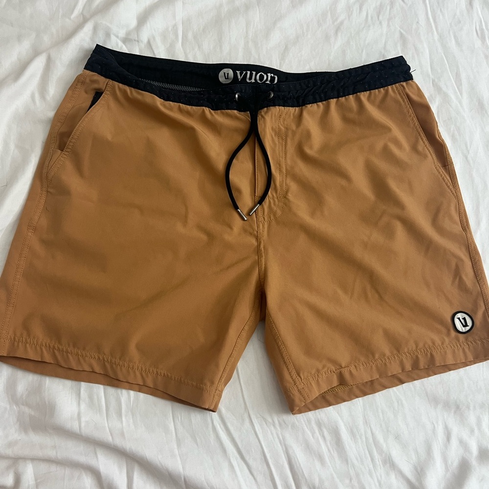 Vuori Camel and Black Athletic Shorts